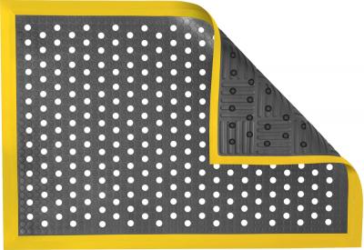 Antistatic Anti-Fatigue Floor Mat with Holes & 5 cm Yellow Bevel | AFS Complete Smooth | Fire-Retardant | Grey | 90 x 300 cm
